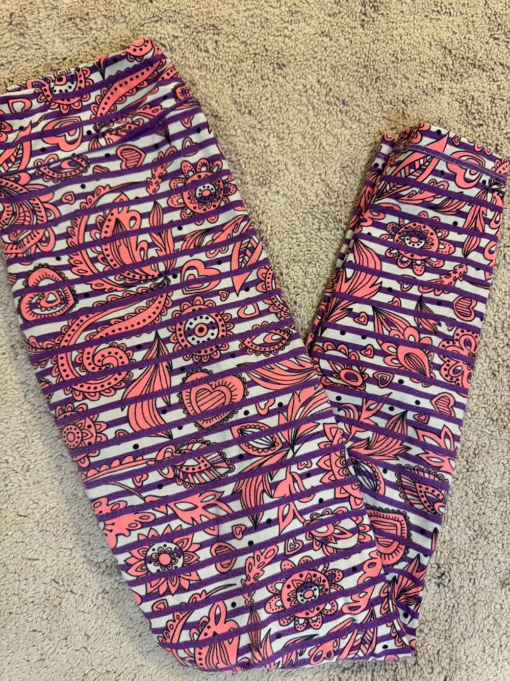 LuLaRoe Pink & Purple Floral Stripe Leggings